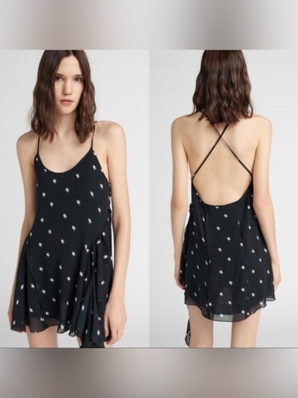 Redone The 80s Flirty Star Print Mini Slip Dress Black Sz S